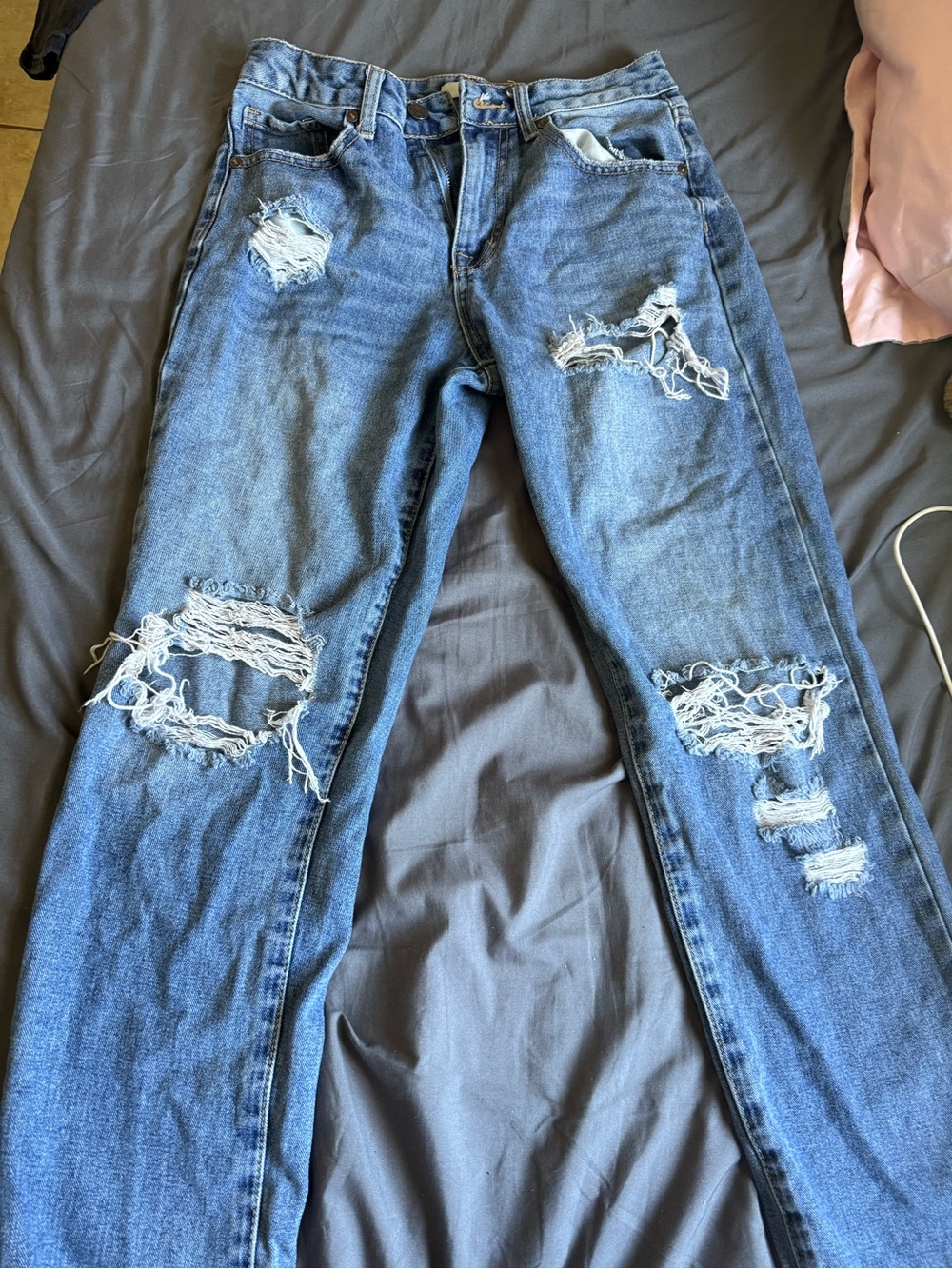 Forever 21 Distressed Light Blue Slim Straight Jeans